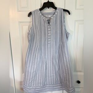 Sonoma Navy and White Striped Pleated Button-Up Sleeveless Dress